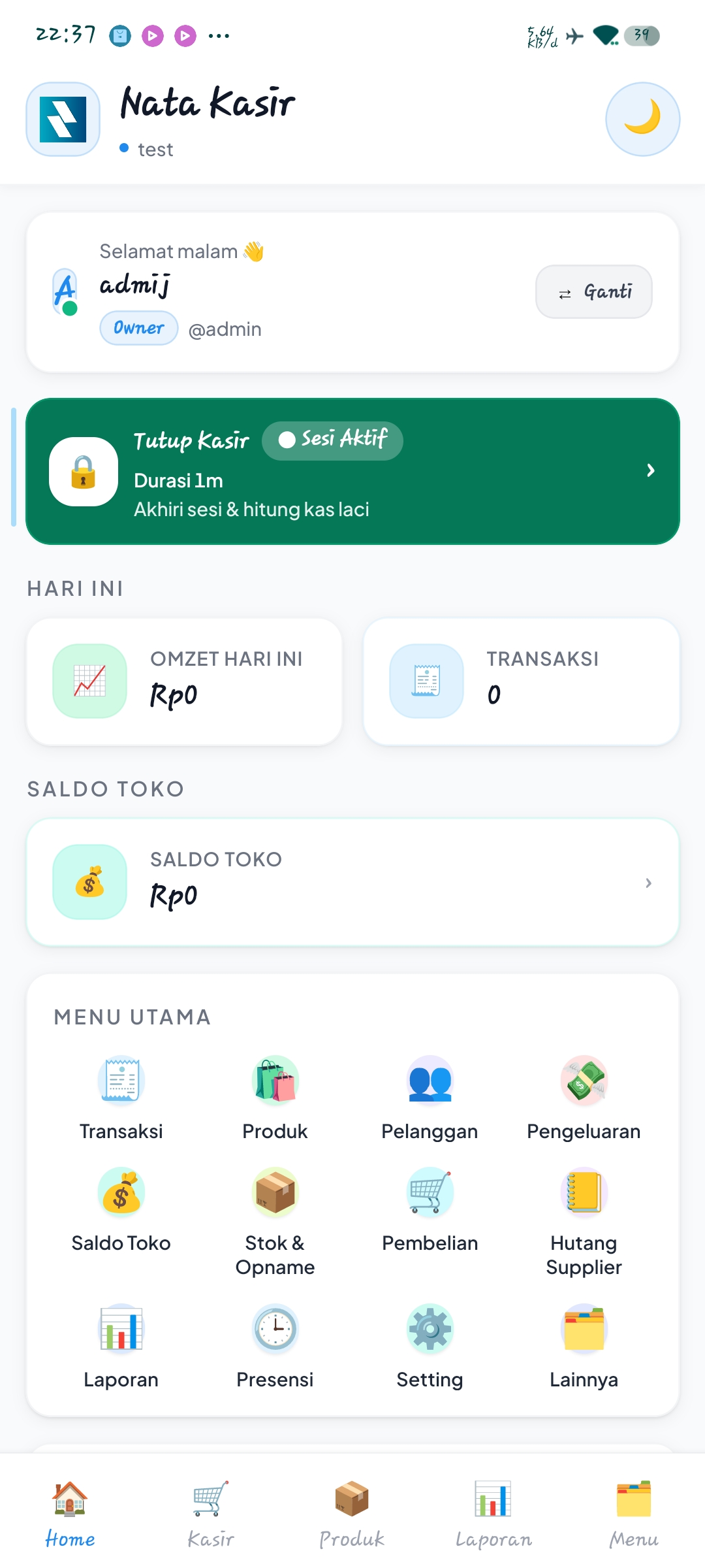 Tampilan aplikasi Nata Kasir Retail