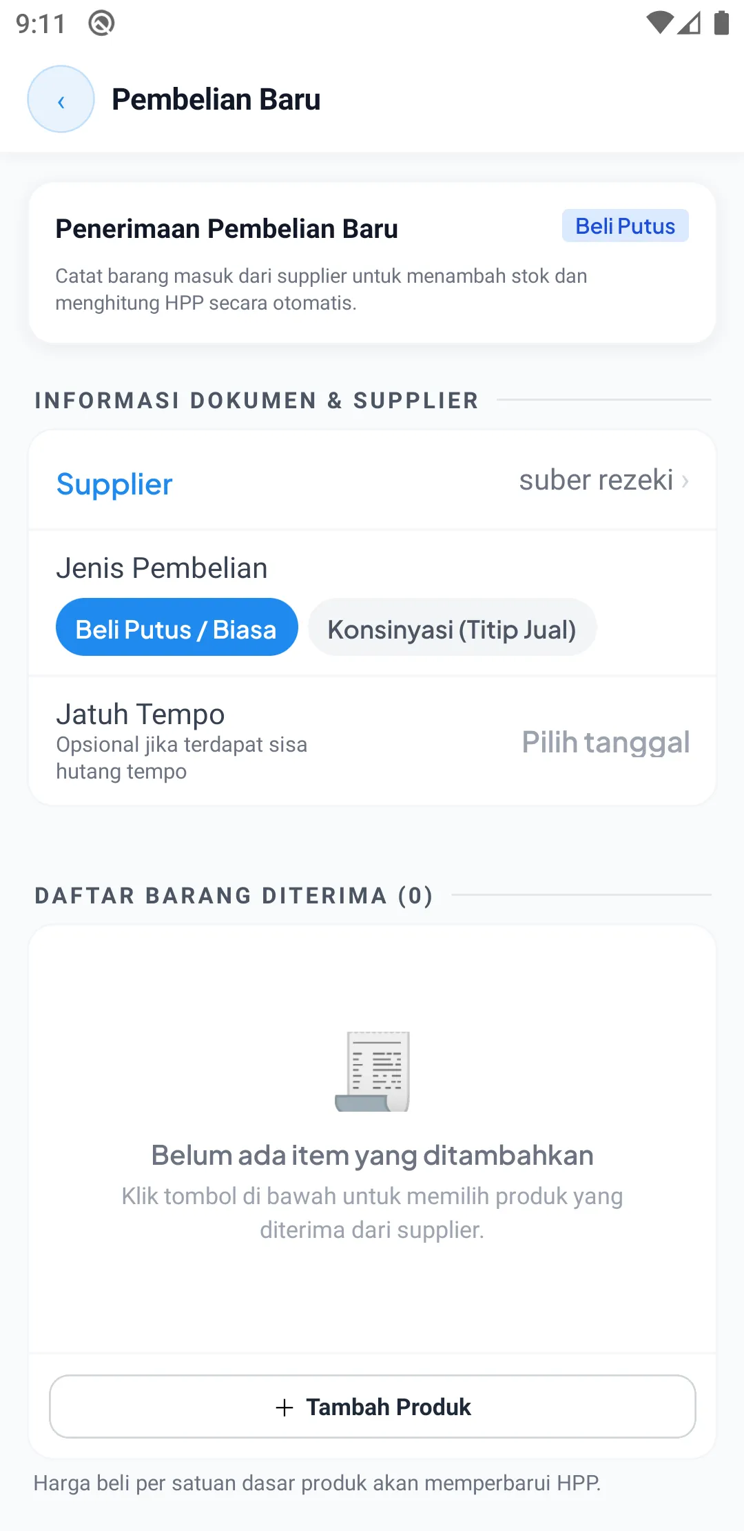Form pembelian HP