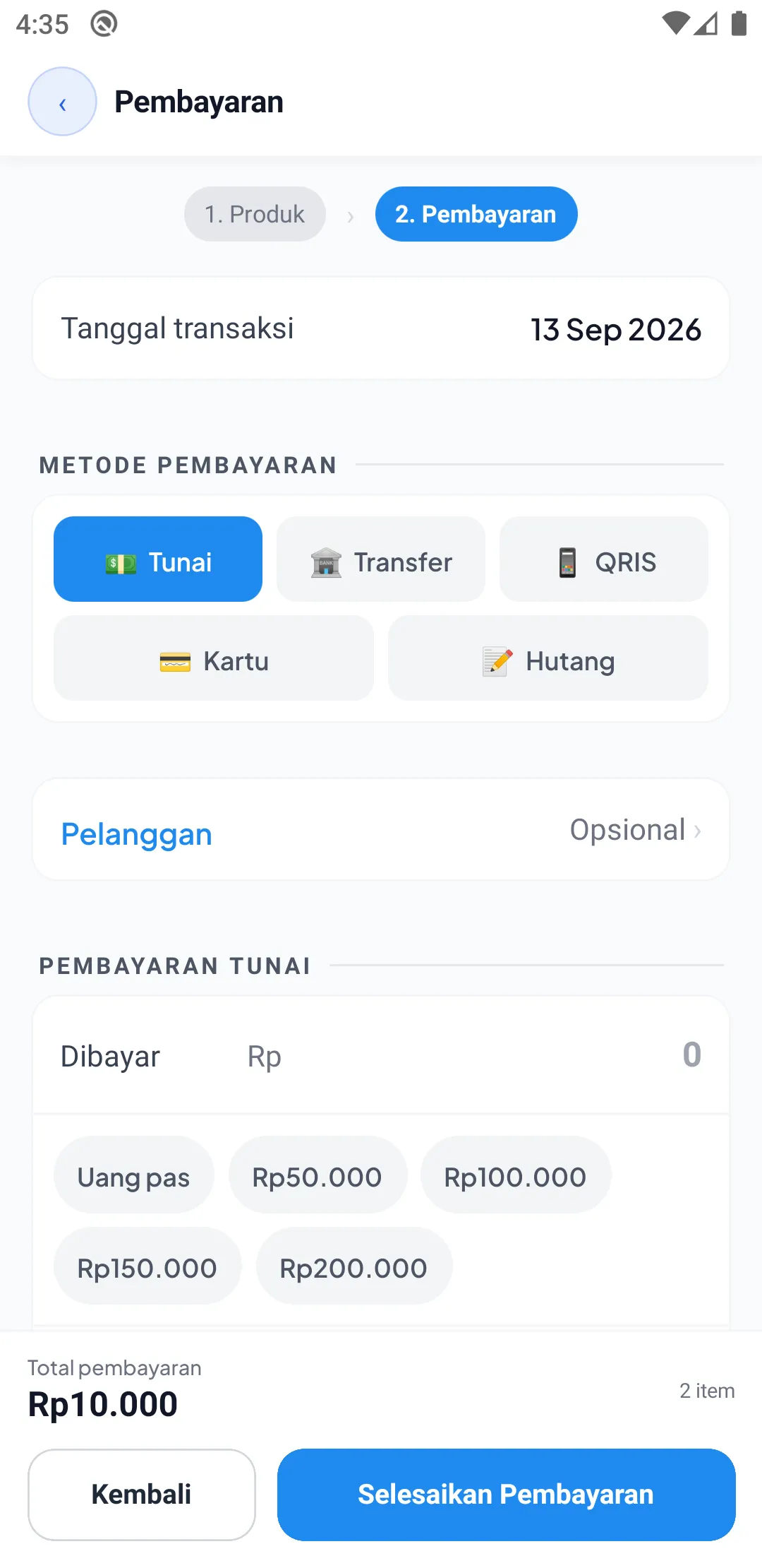 Checkout HP — metode bayar